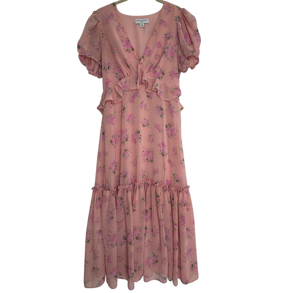 Loveshackfancy for Target pink floral midi dress size 4 regency tiered romantic